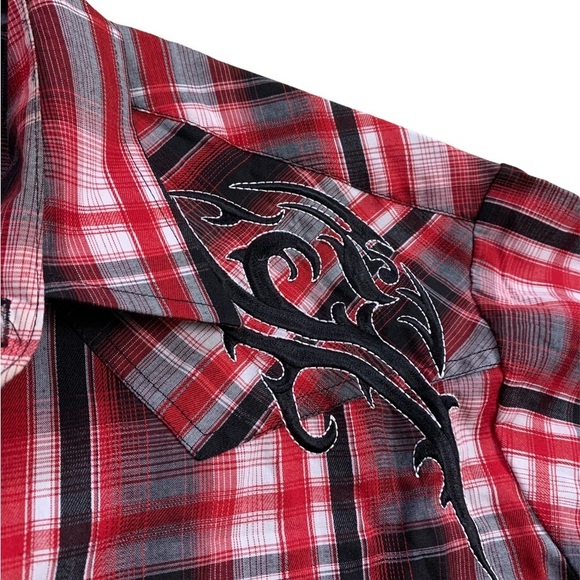 Fly Cattleman | Cowboy Button Up Shirt XXL Western Plaided Shirt Embroidered - Picture 10 of 13
